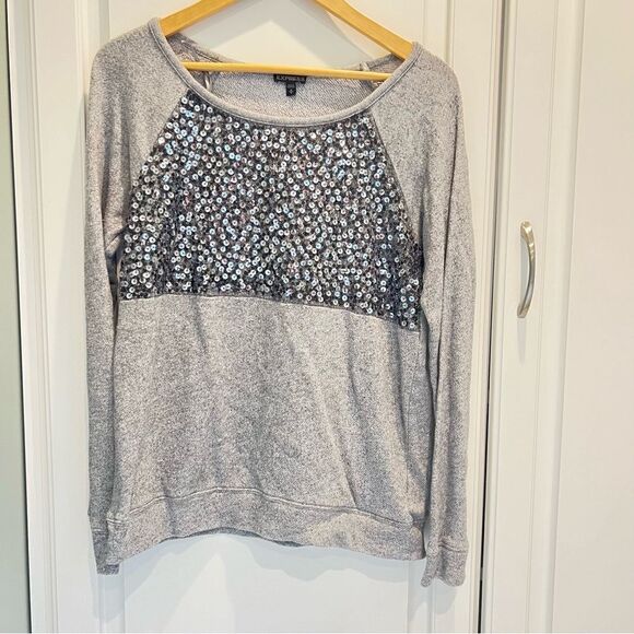 Express Sequin grey long sleeve top - Picture 1 of 6